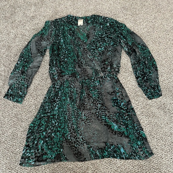 ALI RO Size 8 Medium Green Blue Gray Abstract Silk Wrap Dress - Picture 8 of 13